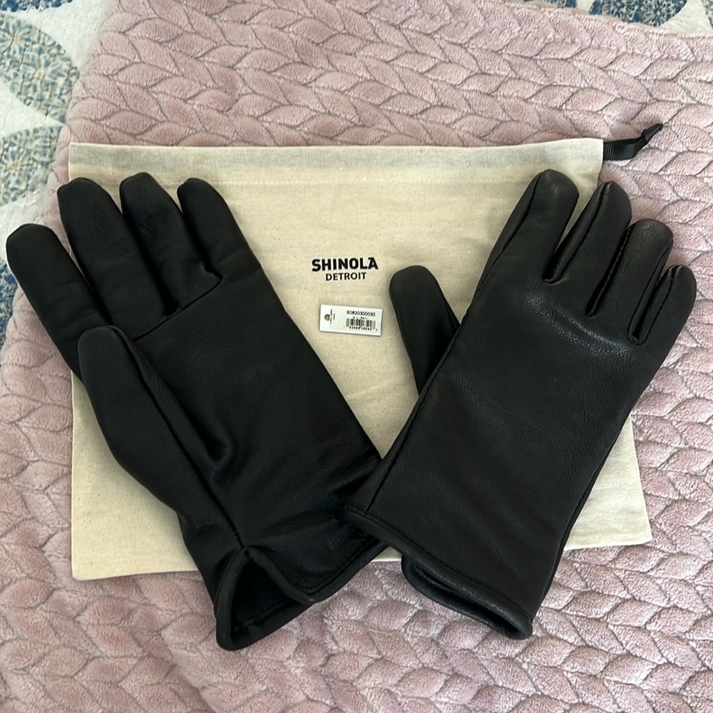 Shinola Detroit Black Lined Leather Gloves Size Large